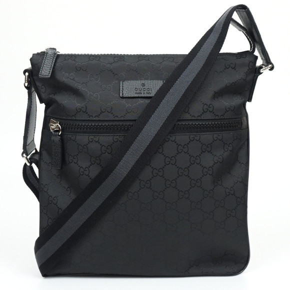 Gucci Messenger Bag Black Shoulder GG Crossbody  GUCC Nylon - Picture 1 of 7